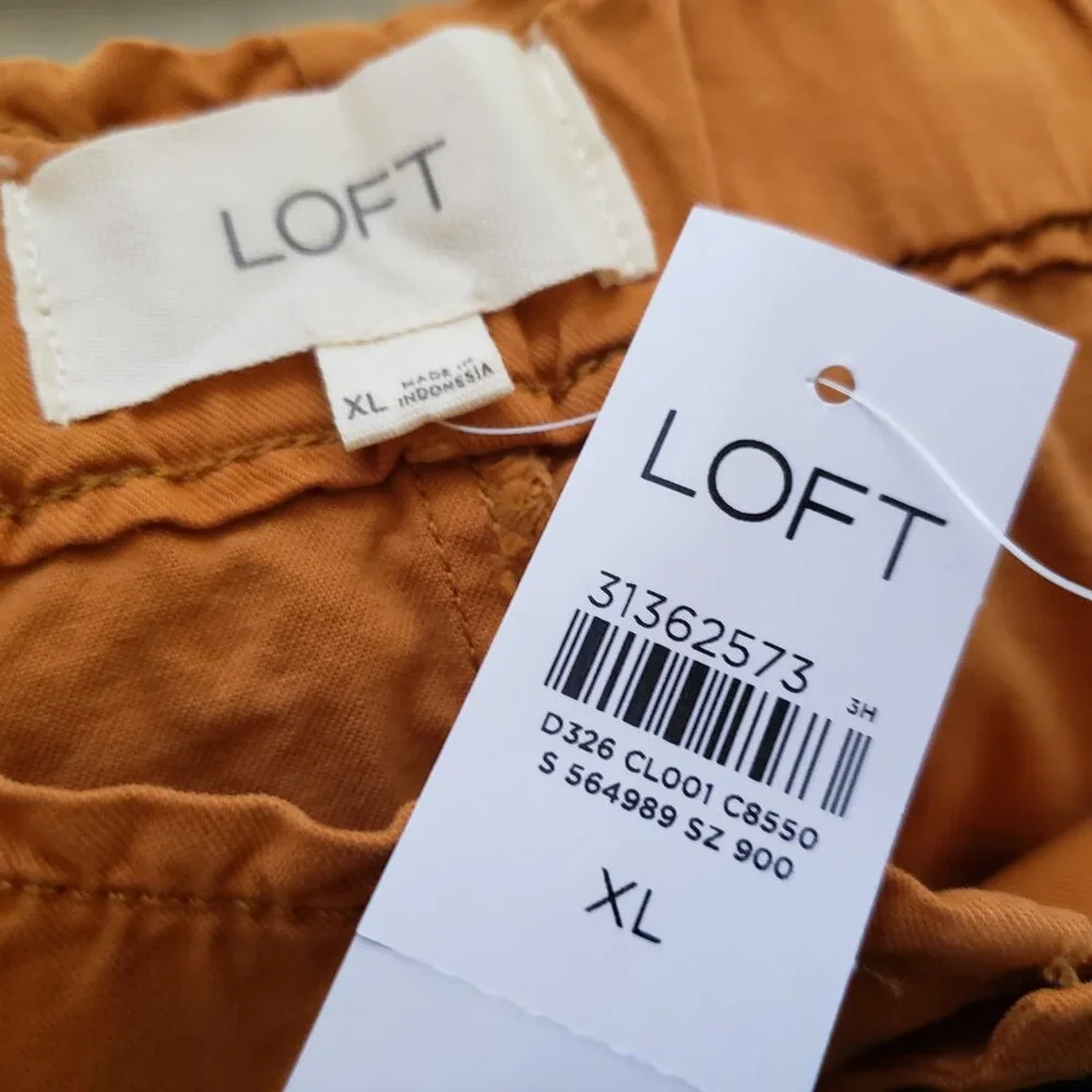 NEW Loft XL Orange Pull On Shorts Elastic Waist Pockets‎ Pleated Casual Earthy